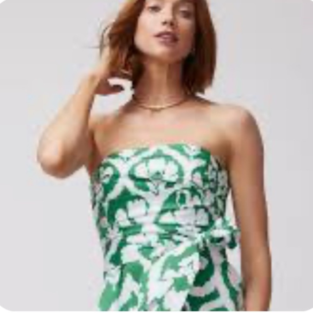 White House Black Market Green and White Strapless Sundress